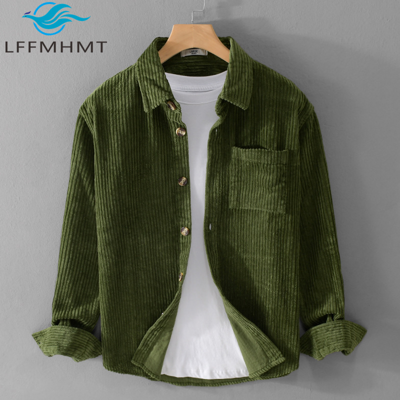 Corduroy Button Up Shirt Men - 2026 Yeni Erkek Kadife Gömlek Uzun