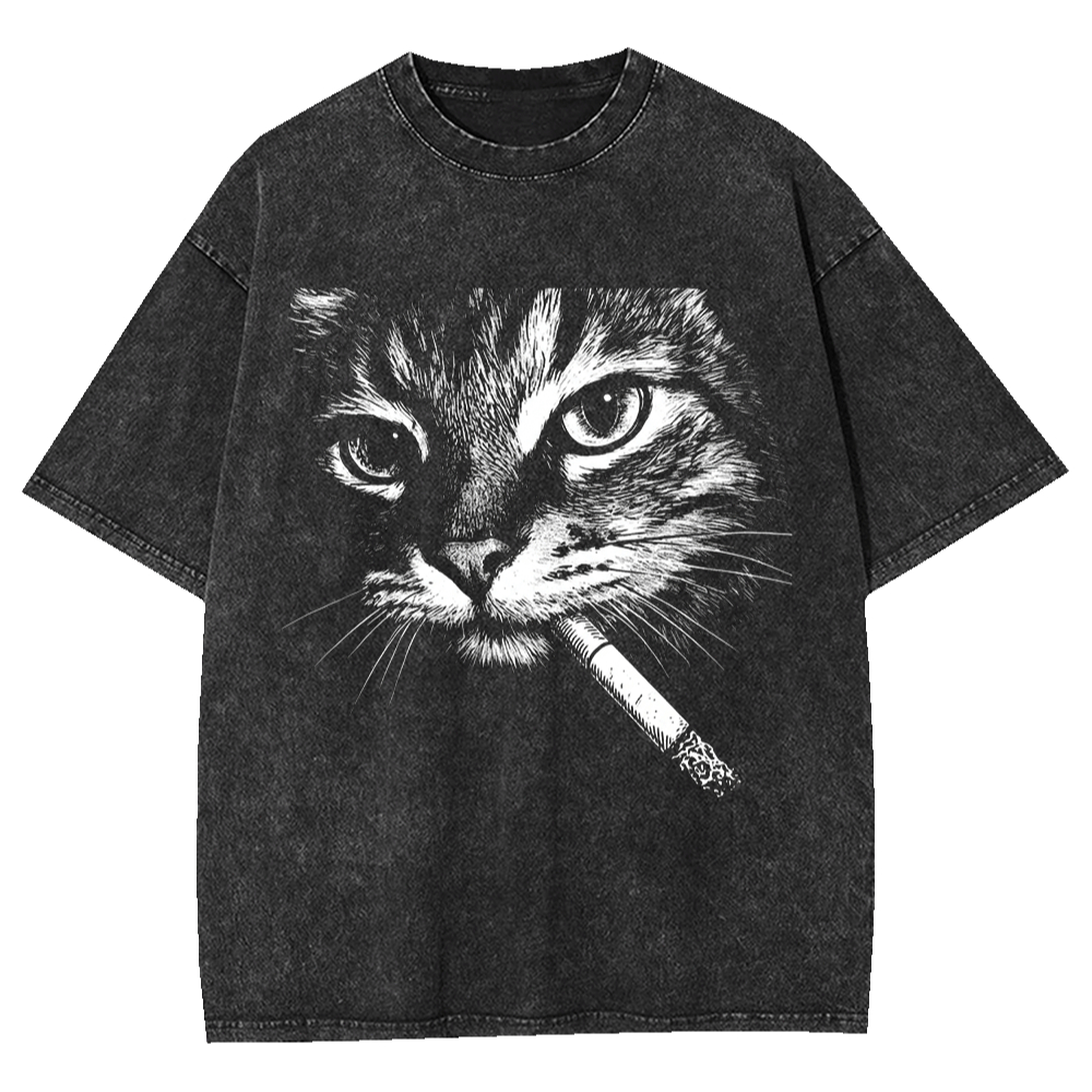 Acid Wash Vintage Graphic T Shirt - Vintage Asit Yıkama Erkek Tişörtü Sigara
