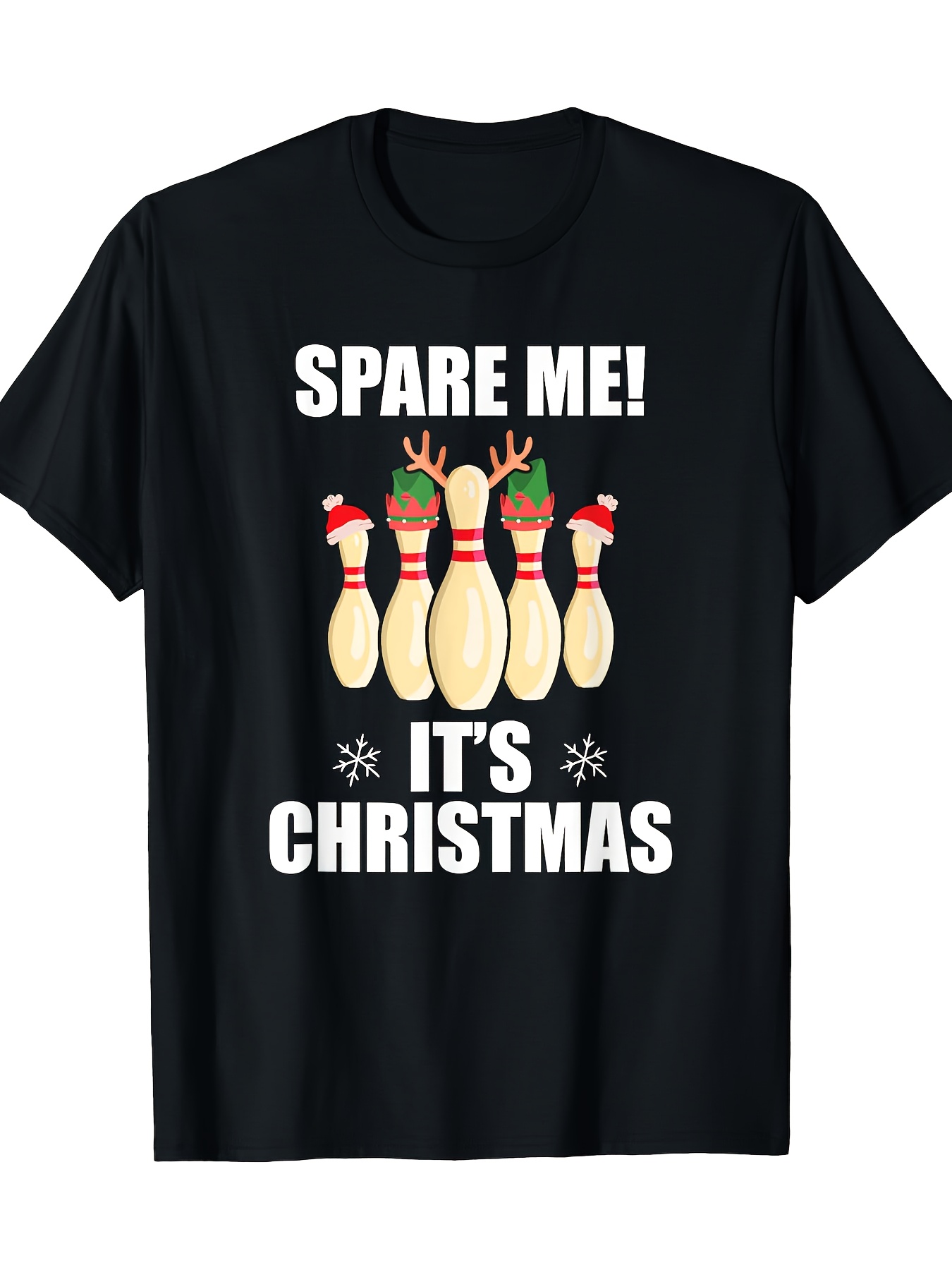 Short Sleeve Bowling Shirt Retro - Erkek Siyah Noel Bowling Tişörtü -