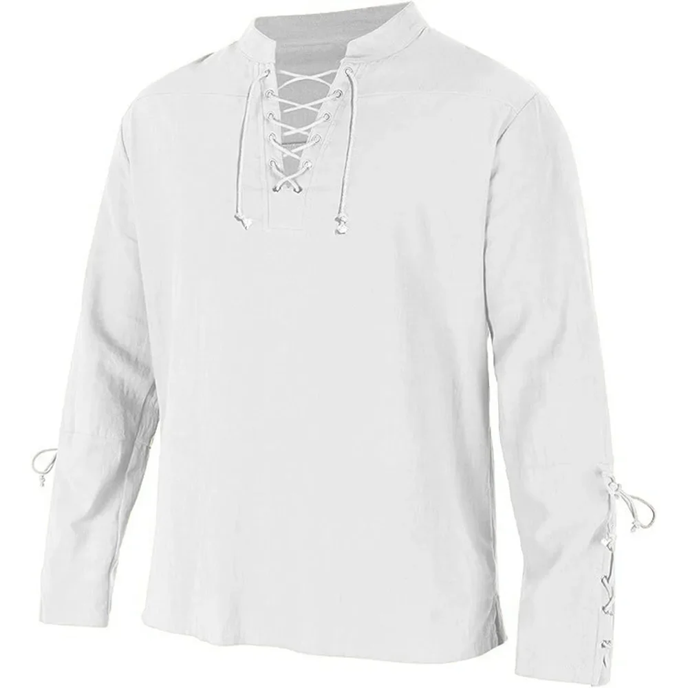 Medieval Gothic Lace Up Pirate Shirt - Erkek uzun kollu gömlek dantel Up