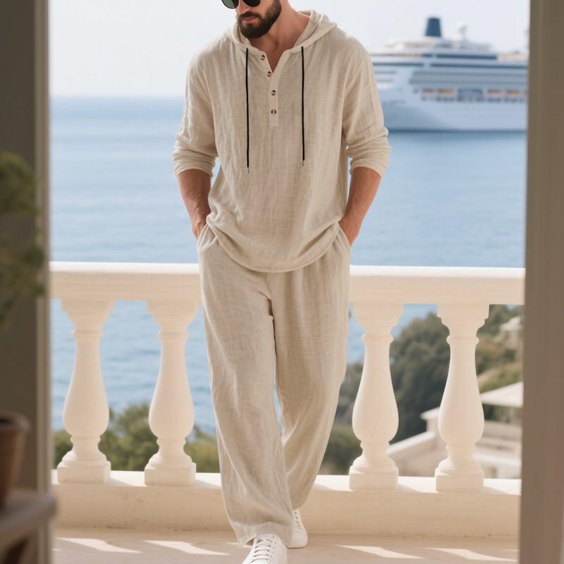 Mens Linen Shirt Long Sleeve - Sınır Ötesi Sonbahar Keten Erkek Günlük