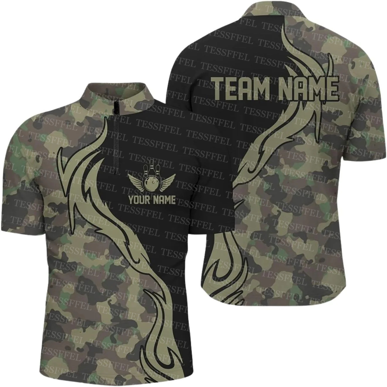 Short Sleeve Bowling Shirt Retro - Özel Ad Graffiti Alev Strike Bowling