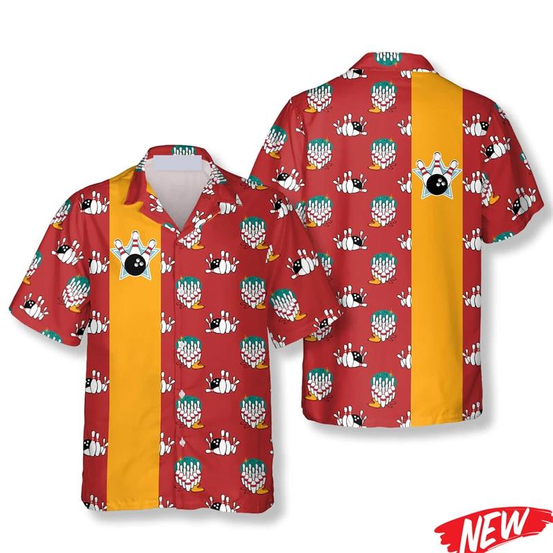 Short Sleeve Bowling Shirt Retro - Klasik Bowling Desenli Hawaii Gömleği Erkekler