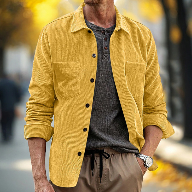 Corduroy Button Up Shirt Men - Bahar sonbahar günlük eğlence erkek Vintage