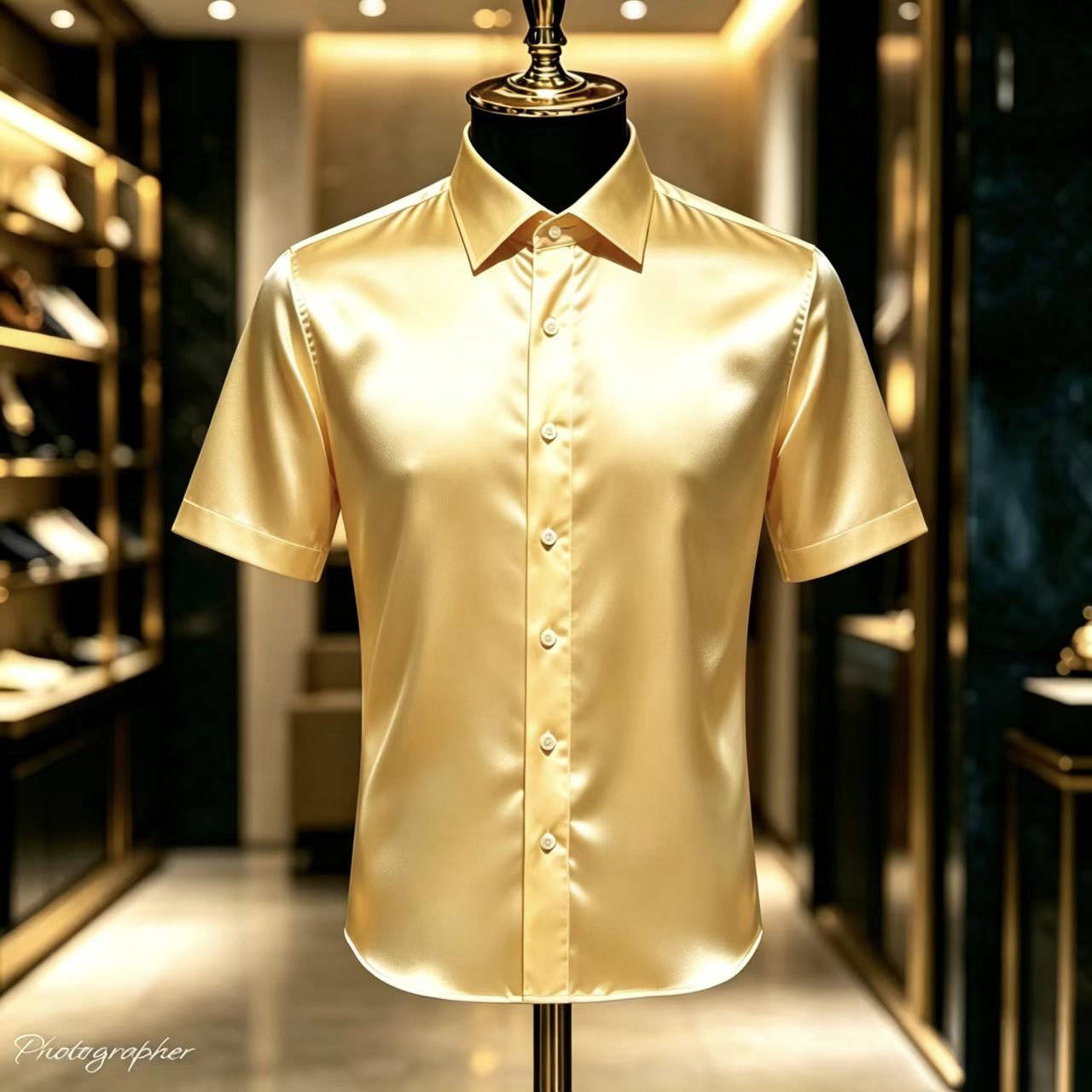 Mens Satin Silk Dress Shirt - Erkek Düz Renk Saten Kısa Kollu