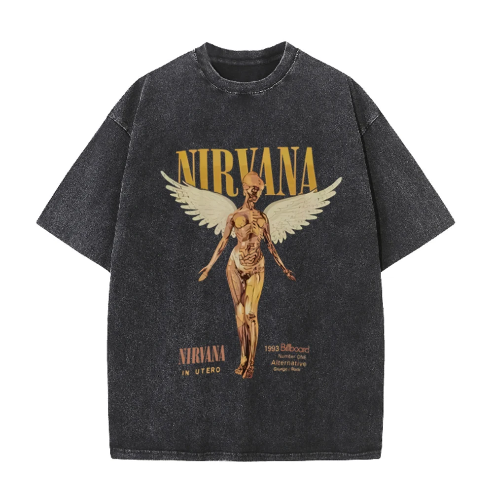 Acid Wash Vintage Graphic T Shirt - Retro Asit Yıkama Büyük Beden Tişört