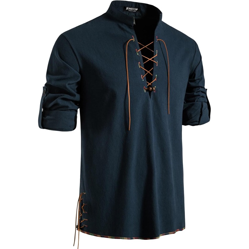 Medieval Gothic Lace Up Pirate Shirt - Erkek Korsan Gömlek Viking Retro Rönesans