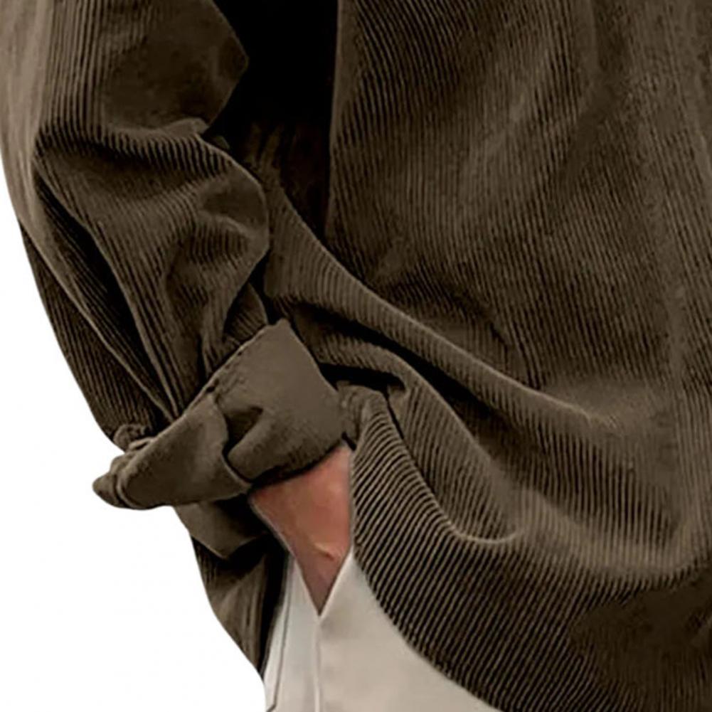 Corduroy Button Up Shirt Men - Açık Hava Günlük Erkek Düz Renk