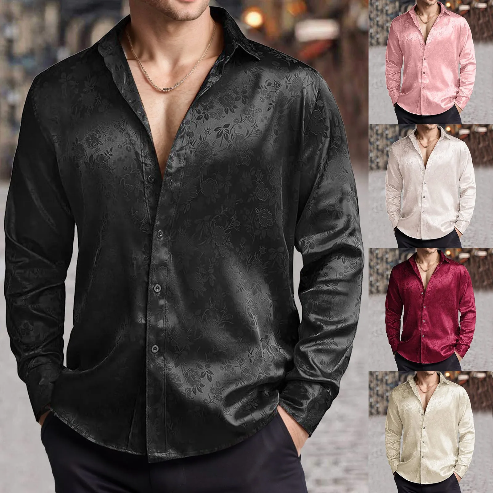 Mens Satin Silk Dress Shirt - Erkek Taklit Ipek Saten Elbise Gömlek