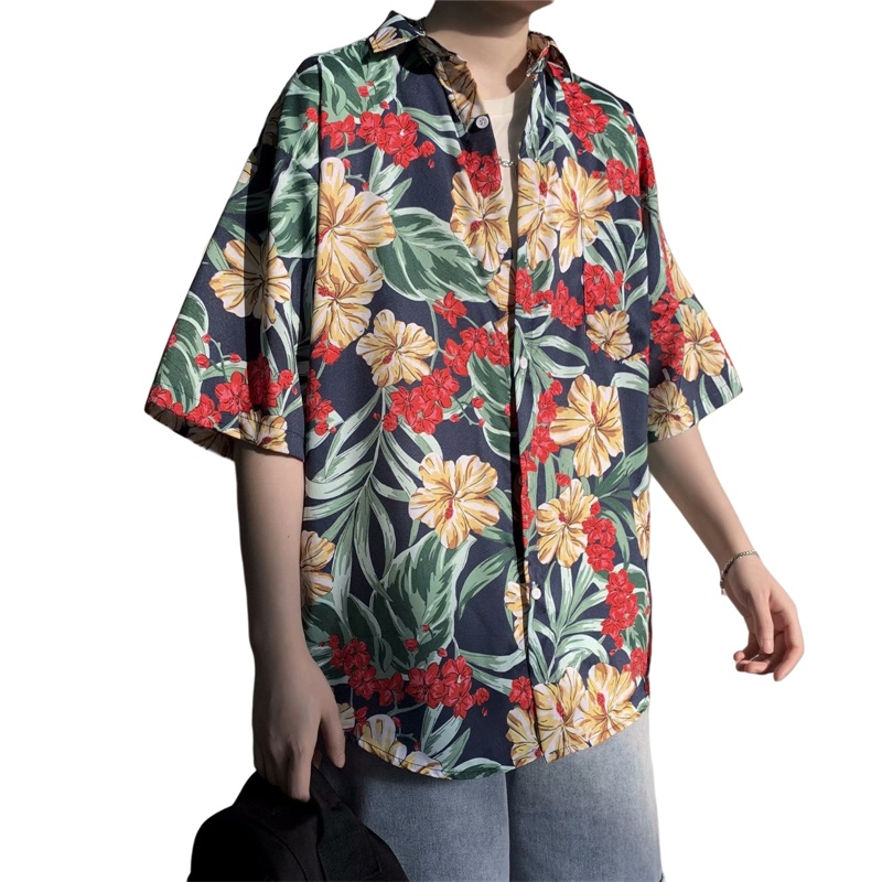 Vintage Hawaiian Floral Shirt - Rahat Hawaiian Retro çiçek baskı yeni