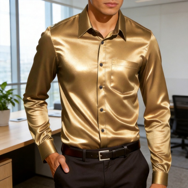 Mens Satin Silk Dress Shirt - Erkek Saten Benzeri Buz İpek Elbise