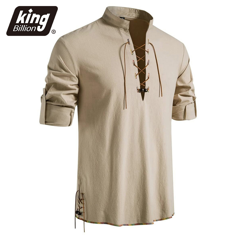 Medieval Gothic Lace Up Pirate Shirt - Erkek Henley Yaka Orta Çağ Gömleği