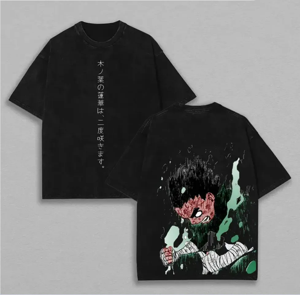 Acid Wash Vintage Graphic T Shirt - Rock Lee T Shirt Naruto Erkekler