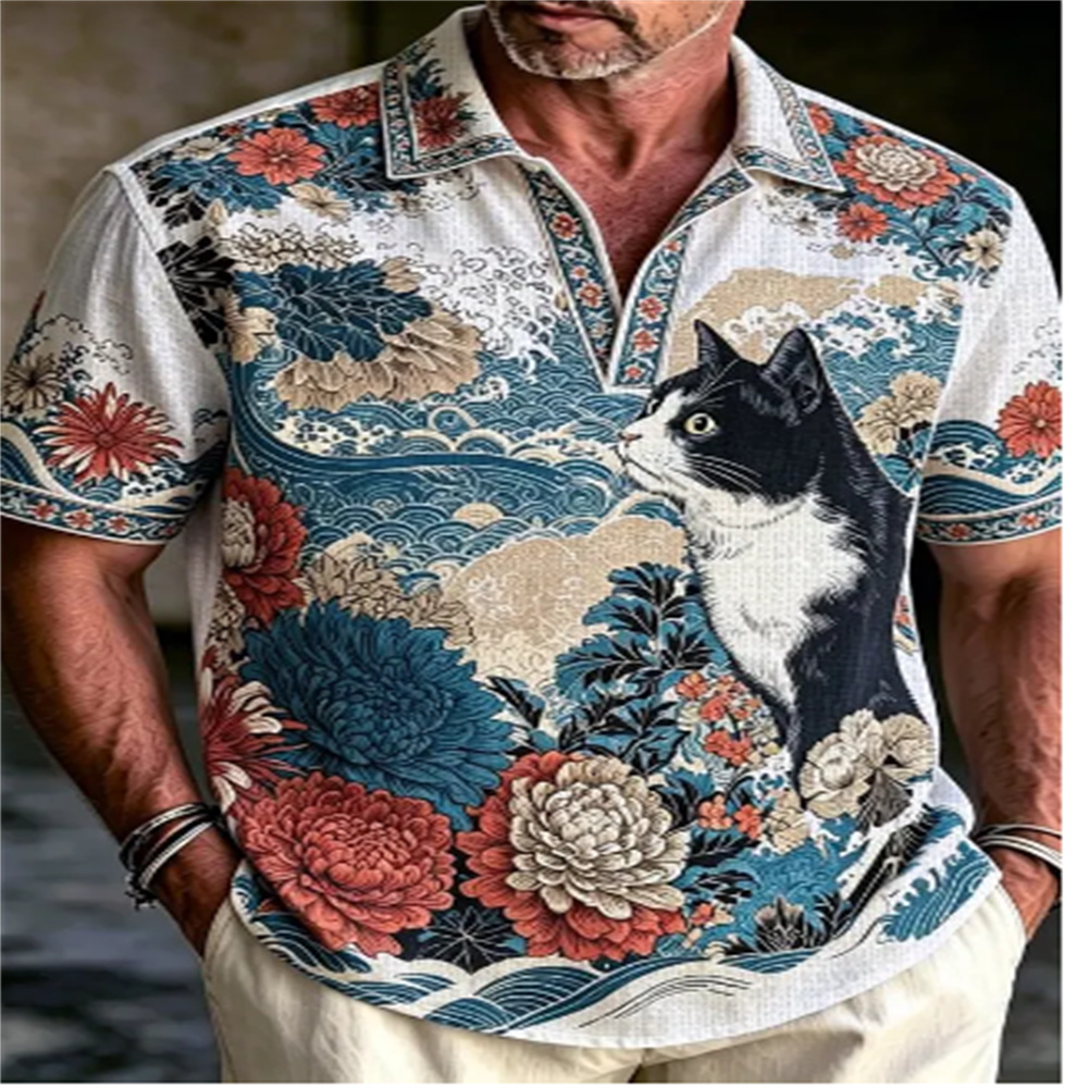 Vintage Hawaiian Floral Shirt - Erkek Kısa Kollu Polo Gömlek Vintage