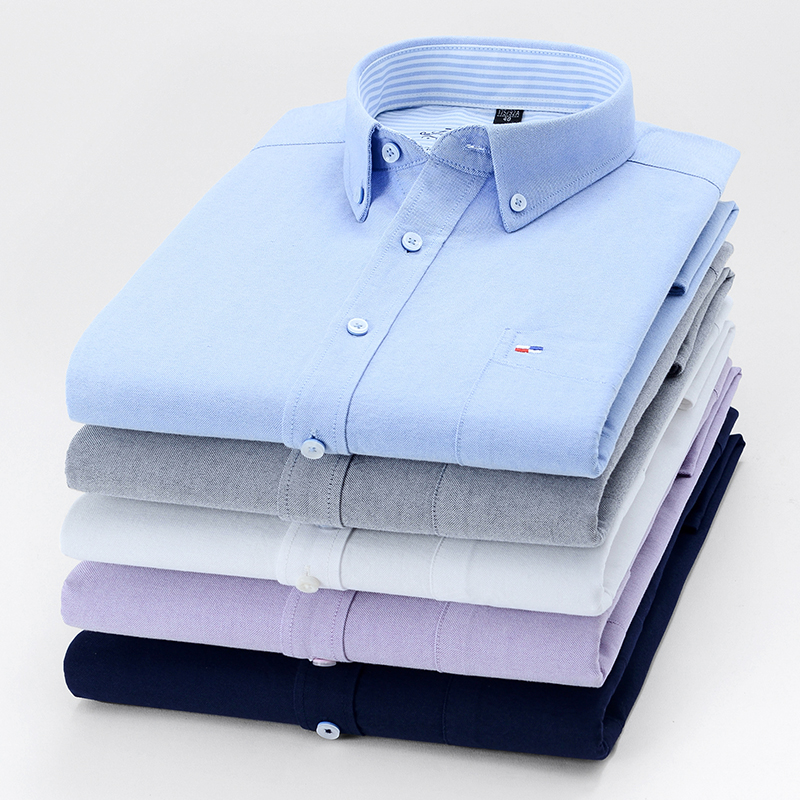 Oxford Cotton Casual Shirt Business - 100% saf pamuk Oxford erkekler katı
