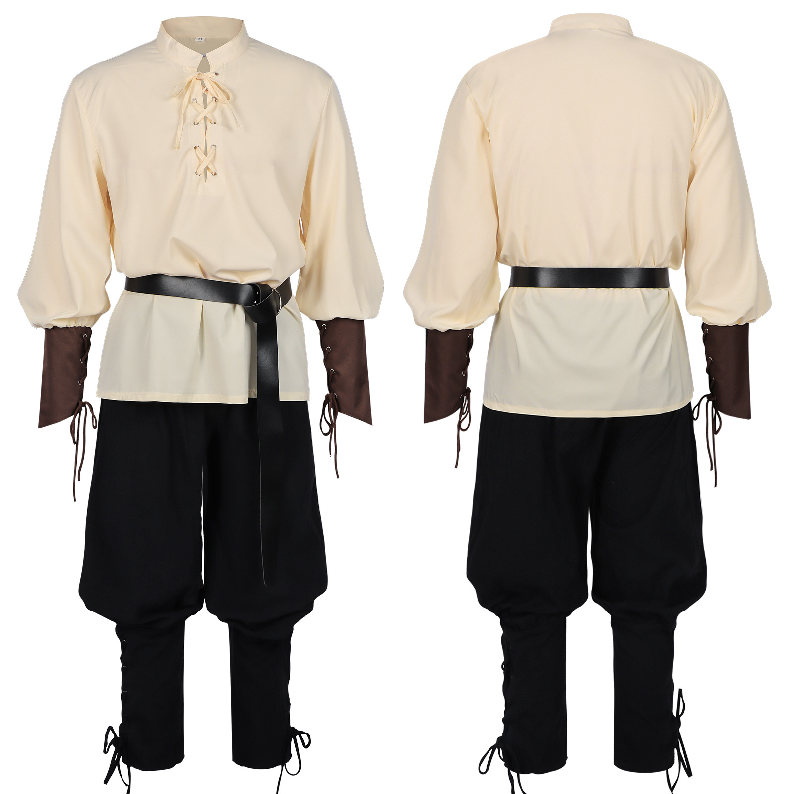 Medieval Gothic Lace Up Pirate Shirt - Erkek Ortaçağ Rönesans LARP Gömlek Kemerli
