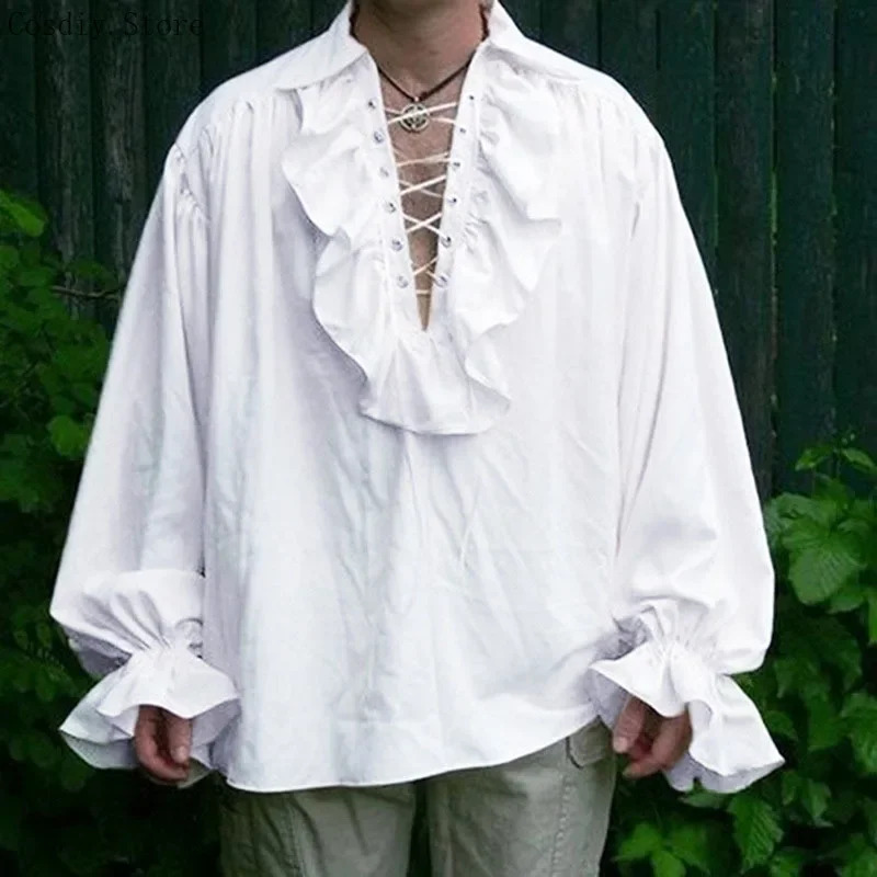 Medieval Gothic Lace Up Pirate Shirt - S-5XL Ortaçağ Korsan Cadılar Bayramı Vampir