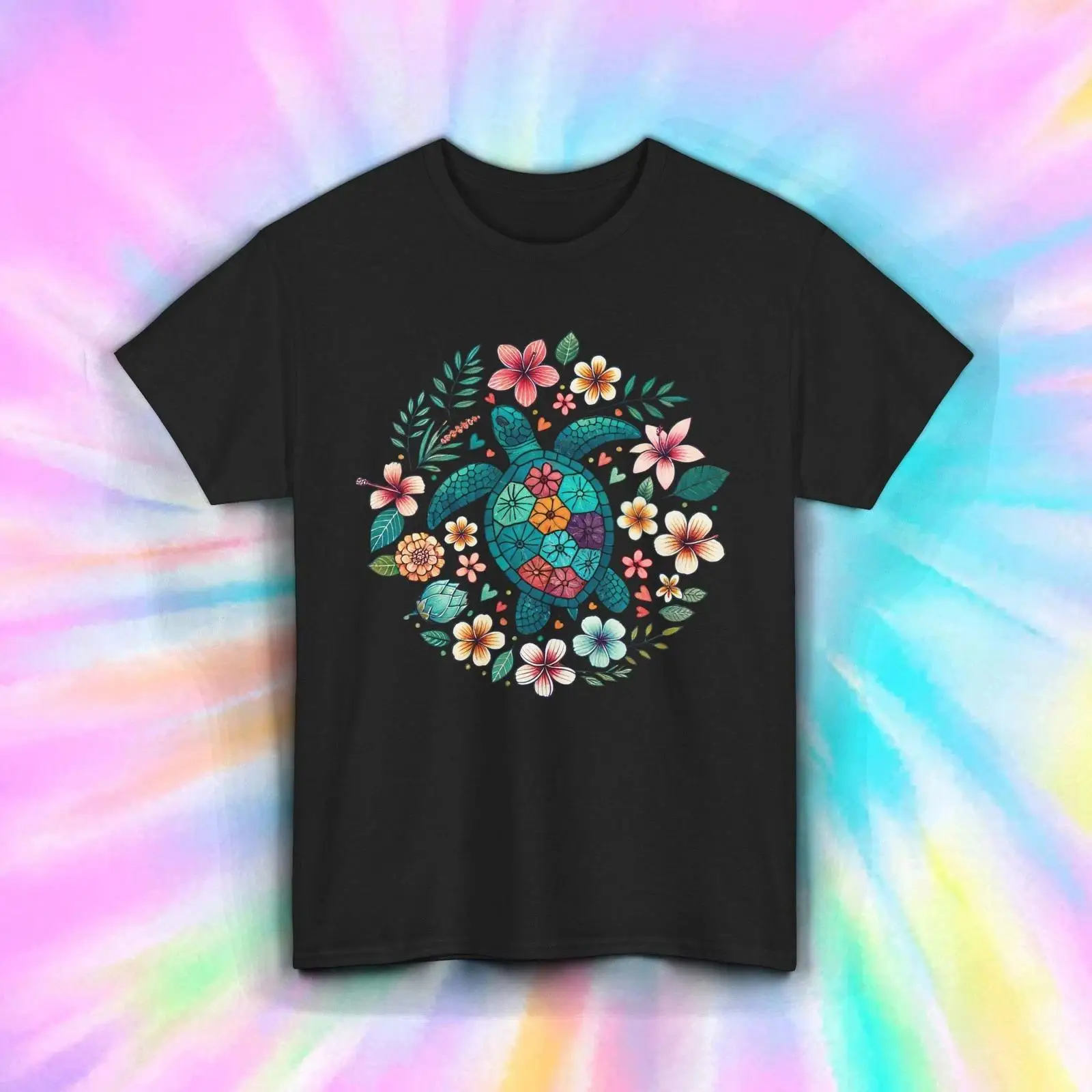 Vintage Hawaiian Floral Shirt - Çiçekli Kaplumbağa Tişörtü Mandala Boho Plaj