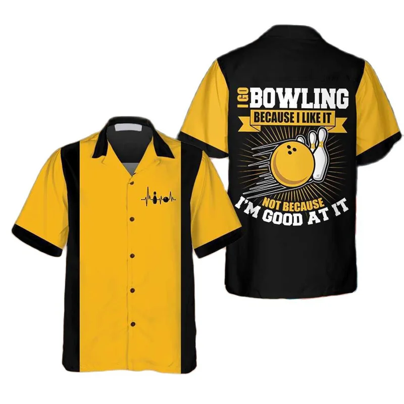 Short Sleeve Bowling Shirt Retro - Klasik Retro Bowling Topu Baskı Gömlek