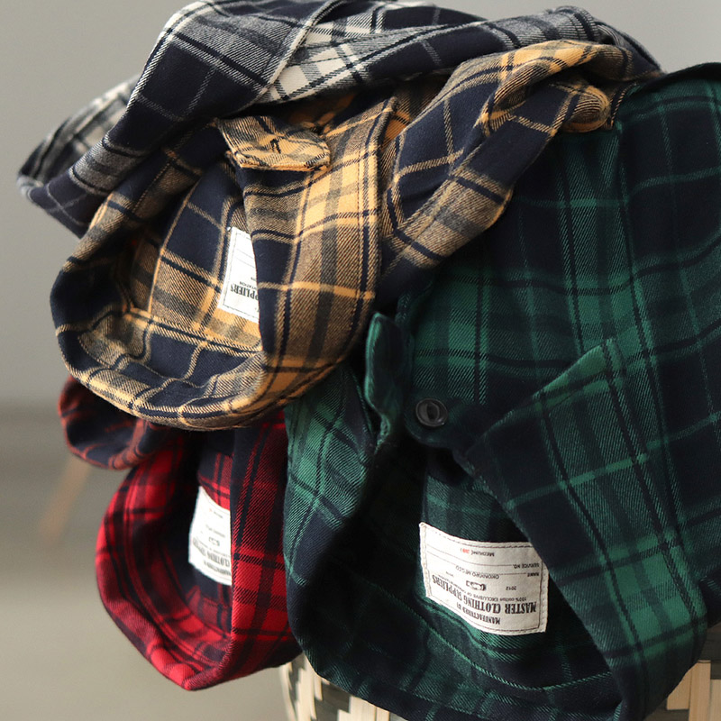 Flannel Plaid Shirt Heavy Weight - Sonbahar Yeni Japon Retro 300g Ağır