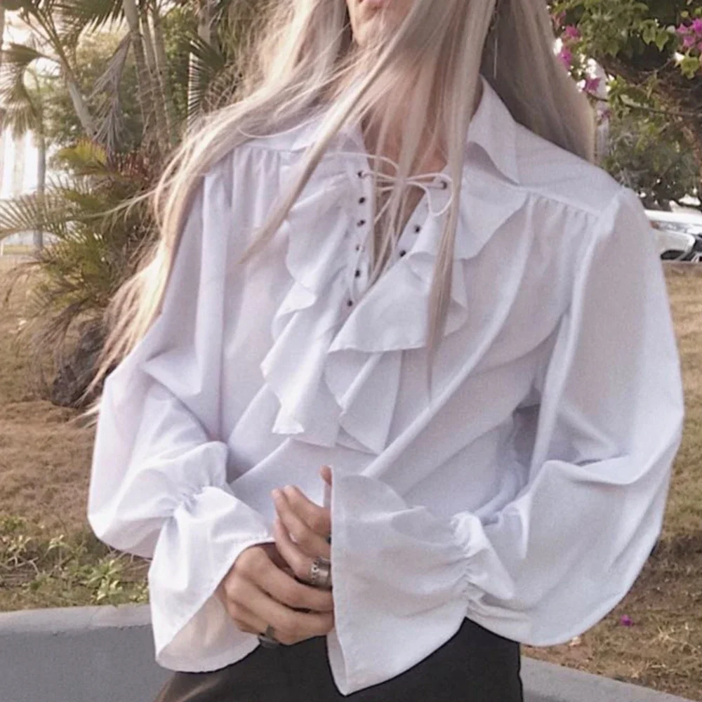 Medieval Gothic Lace Up Pirate Shirt - Erkekler Korsan Gömlek Vampir Prens Şair