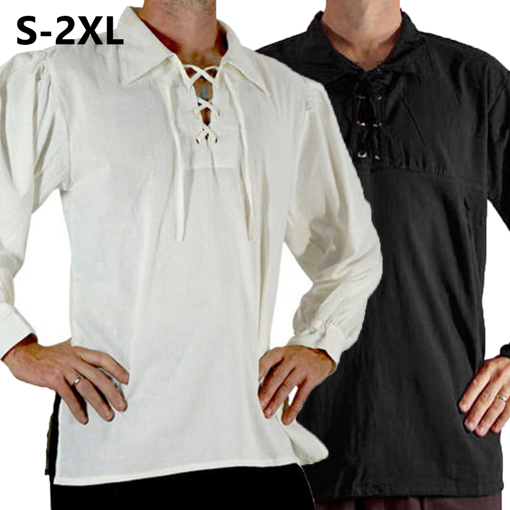 Medieval Gothic Lace Up Pirate Shirt - Erkekler Ortaçağ Rönesans Kostümü Korsan Gömleği