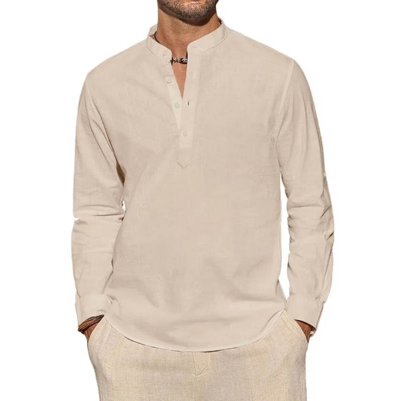 Mens Linen Shirt Long Sleeve - Erkek Uzun Kollu Tişörtler Günlük Hafif