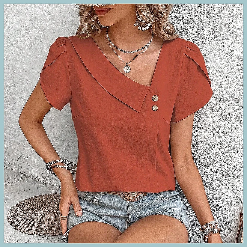 Shirts - 2024 Yaz Vintage Düz Renk Kadın