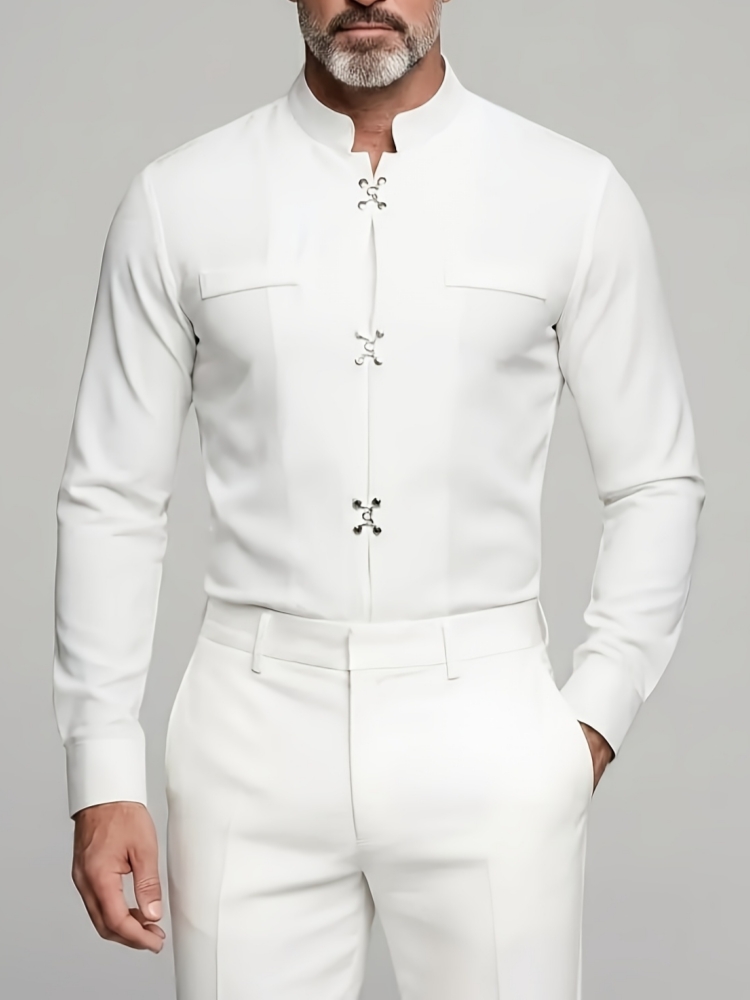 Mandarin Collar Formal Shirt Slim Fit - Lüks Erkek Mandarin Yaka Gömlek Uzun