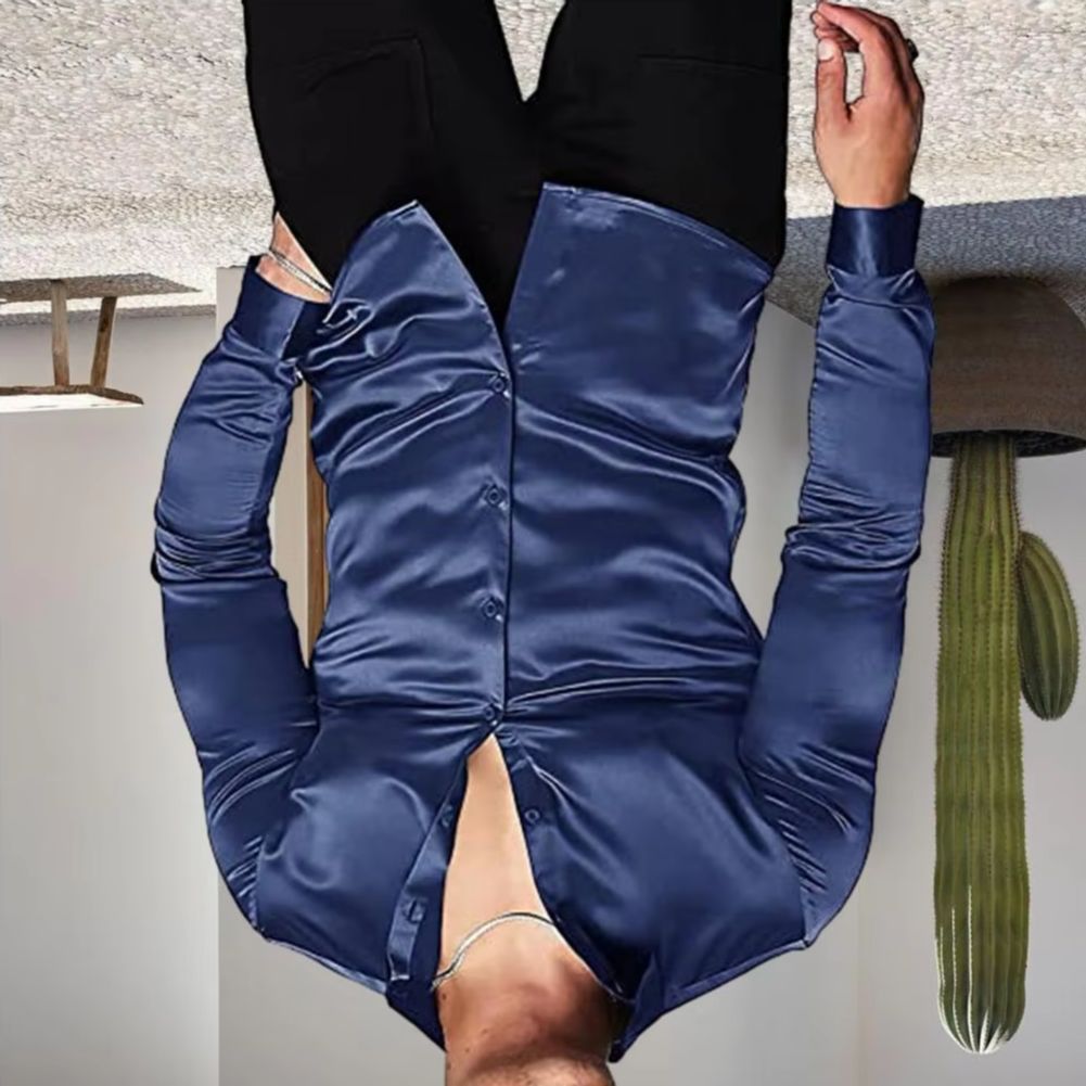 Mens Satin Silk Dress Shirt - Şık Erkek Parlak İpek Benzeri Saten