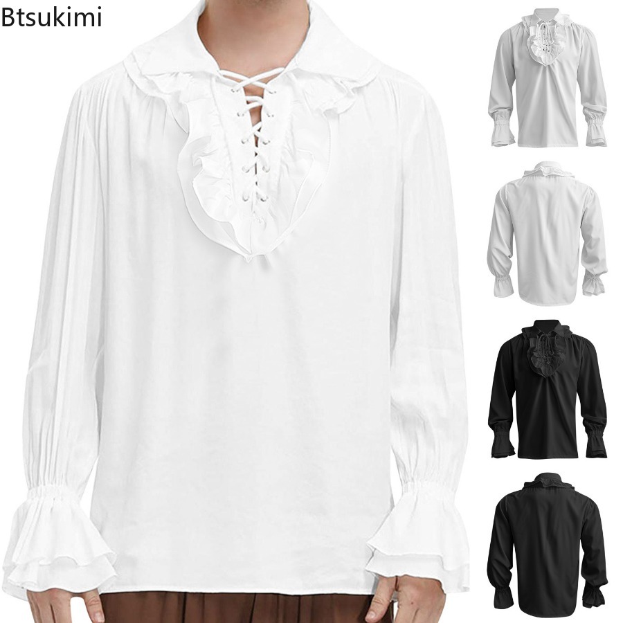 Medieval Gothic Lace Up Pirate Shirt - Erkek Ortaçağ Rönesans Korsan Gömlek Victoria