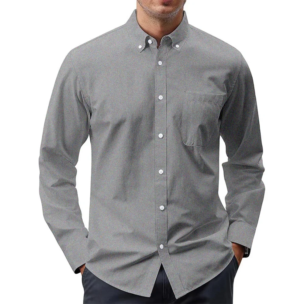 Oxford Cotton Casual Shirt Business - Erkek Uzun Kollu Gömlek Düz Renk