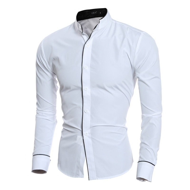 Erkekler Slim Fit Düz Renk Uzu - Mandarin Collar Formal Shirt Slim Fit incelemesi ve fiyatı