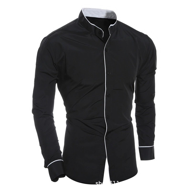 Erkekler Slim Fit Düz Renk Uzu - Mandarin Collar Formal Shirt Slim Fit incelemesi ve fiyatı