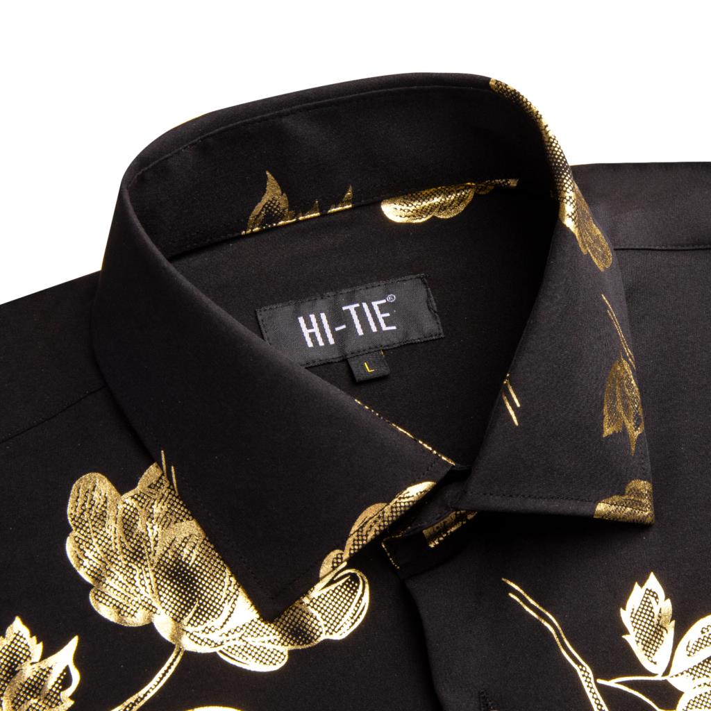 Hi-Tie siyah altın ipek erkek  - Mens Satin Silk Dress Shirt incelemesi ve fiyatı