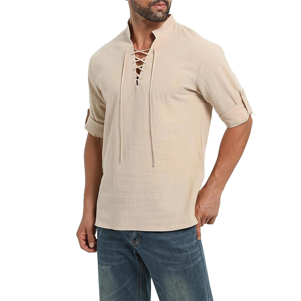 İlkbahar Sonbahar erkek Korsan - Medieval Gothic Lace Up Pirate Shirt incelemesi ve fiyatı