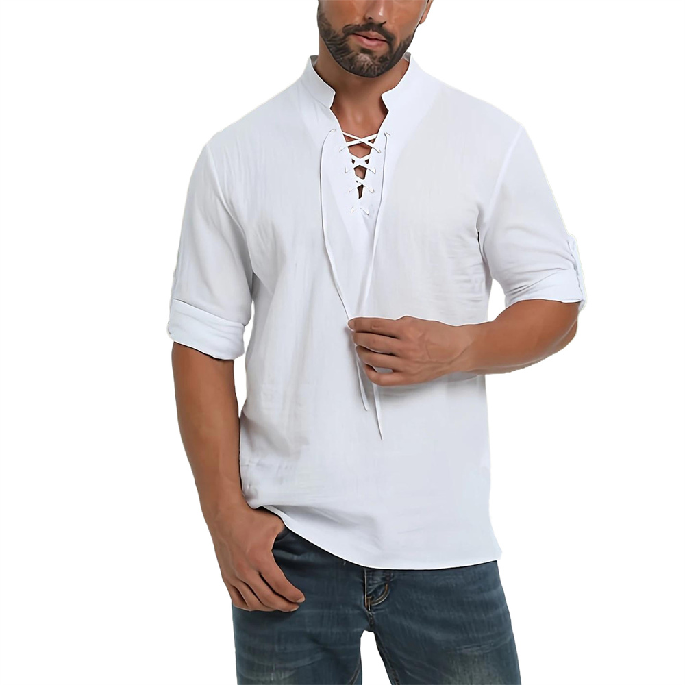 İlkbahar Sonbahar erkek Korsan - Medieval Gothic Lace Up Pirate Shirt incelemesi ve fiyatı