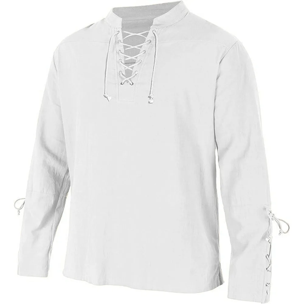 Erkek Uzun Kollu Gömlek Bağcık - Medieval Gothic Lace Up Pirate Shirt incelemesi ve fiyatı