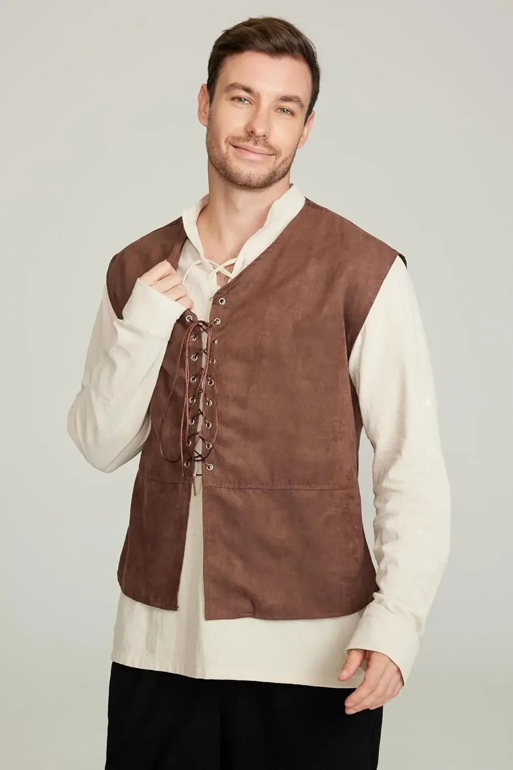 2 parçalı Set erkek Ortaçağ Ko - Medieval Gothic Lace Up Pirate Shirt incelemesi ve fiyatı