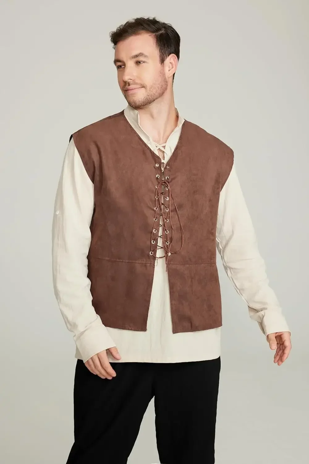 2 parçalı Set erkek Ortaçağ Ko - Medieval Gothic Lace Up Pirate Shirt incelemesi ve fiyatı