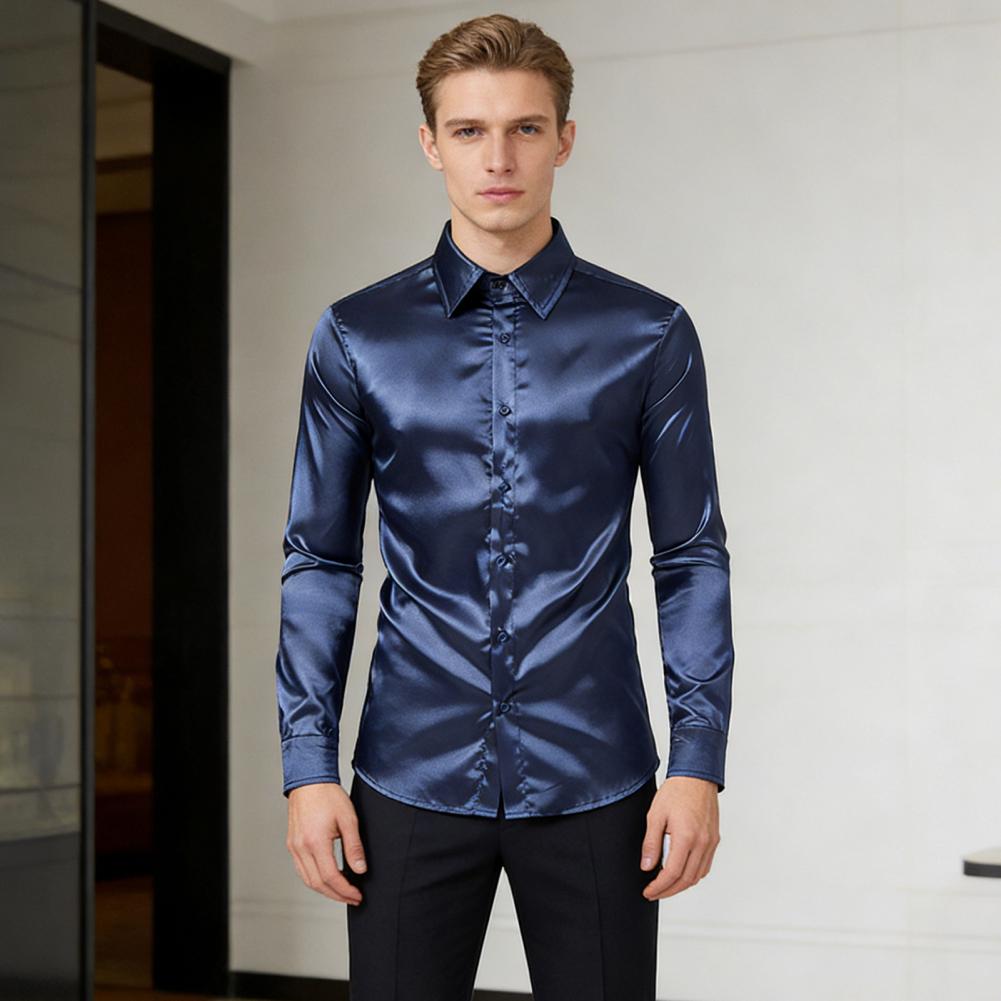 Mavi Turuncu Kırmızı Sarı Sate - Mens Satin Silk Dress Shirt incelemesi ve fiyatı