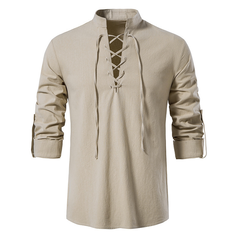 Erkek Ortaçağ Bağcıklı Pamuklu - Mens Linen Shirt Long Sleeve incelemesi ve fiyatı