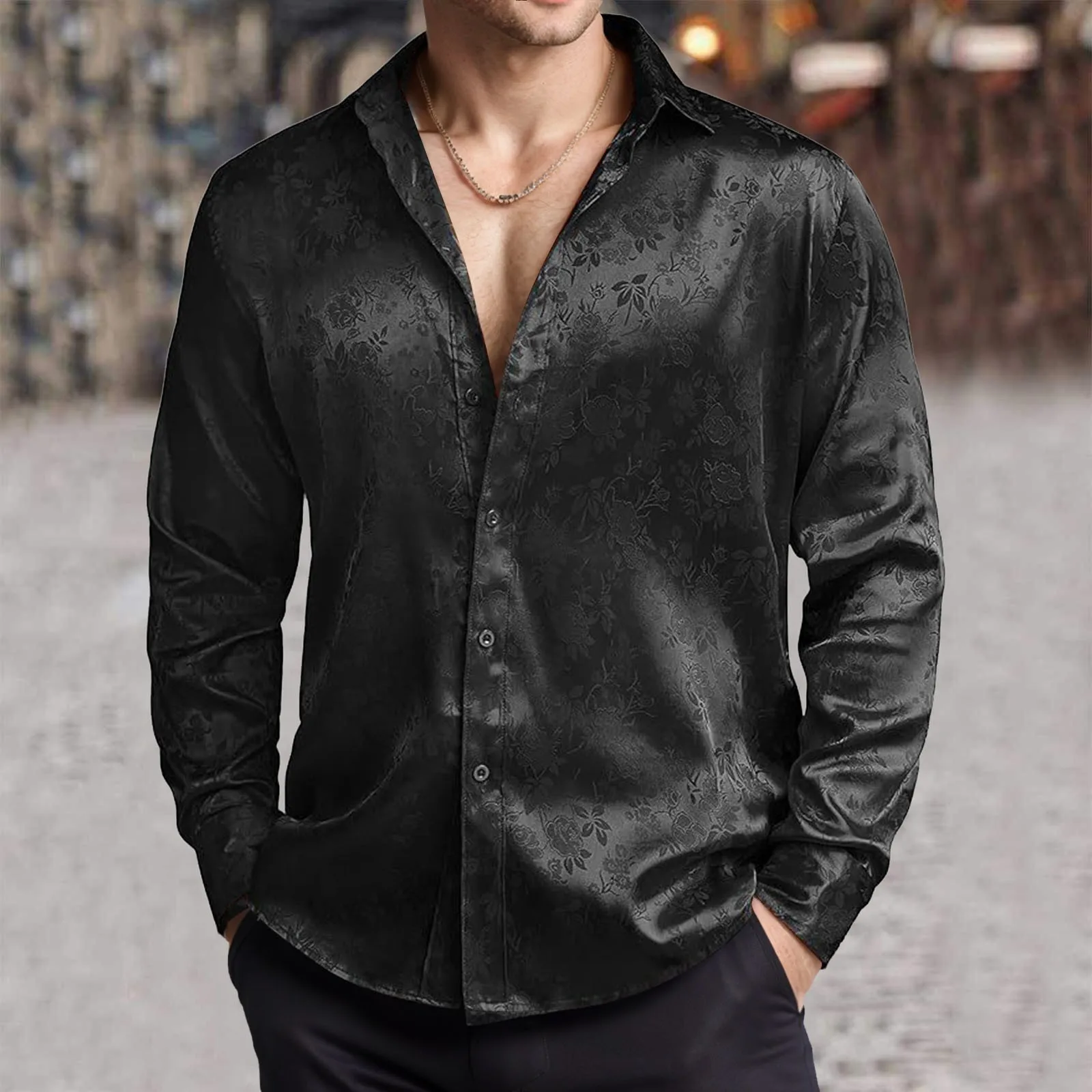 Erkek Taklit Ipek Saten Elbise - Mens Satin Silk Dress Shirt incelemesi ve fiyatı