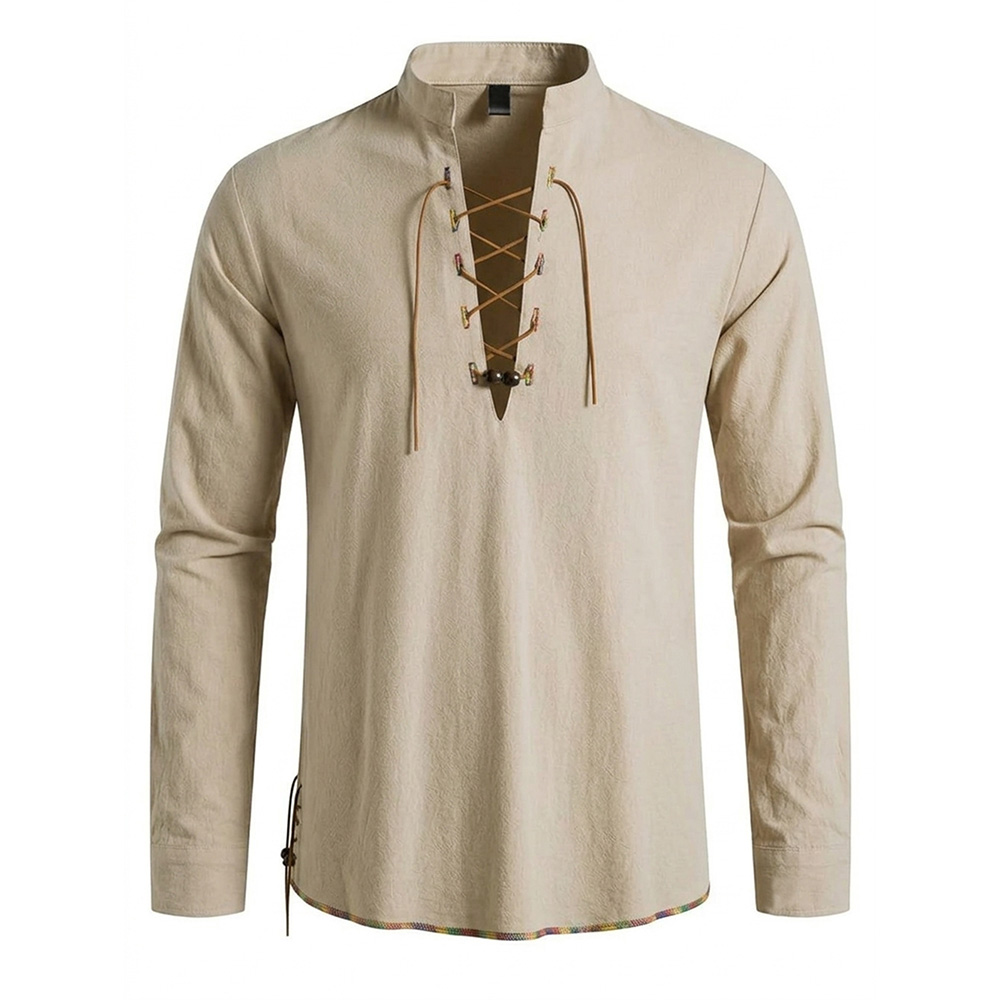 Erkek Henley Yaka Orta Çağ Göm - Medieval Gothic Lace Up Pirate Shirt incelemesi ve fiyatı