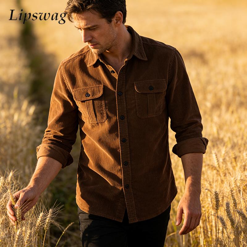 Vintage Düz Renk Kordonlu Göml - Corduroy Button Up Shirt Men incelemesi ve fiyatı