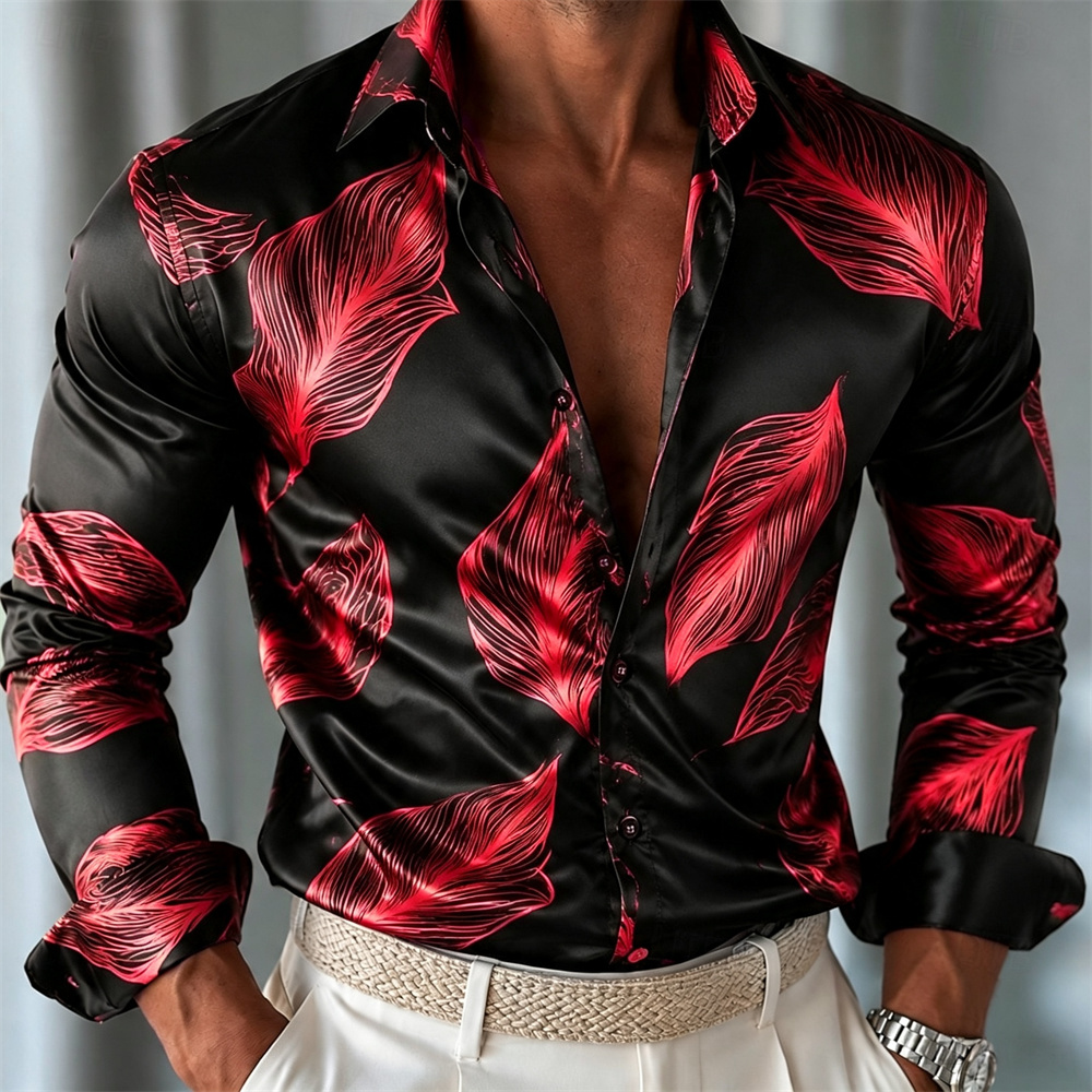 Erkek Yaprak Desenli Saten Göm - Mens Satin Silk Dress Shirt incelemesi ve fiyatı