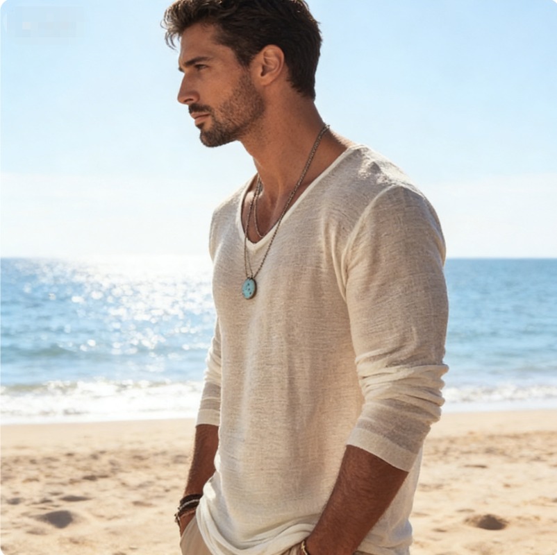 Erkek Günlük V Yaka Keten Karı - Mens Linen Shirt Long Sleeve incelemesi ve fiyatı