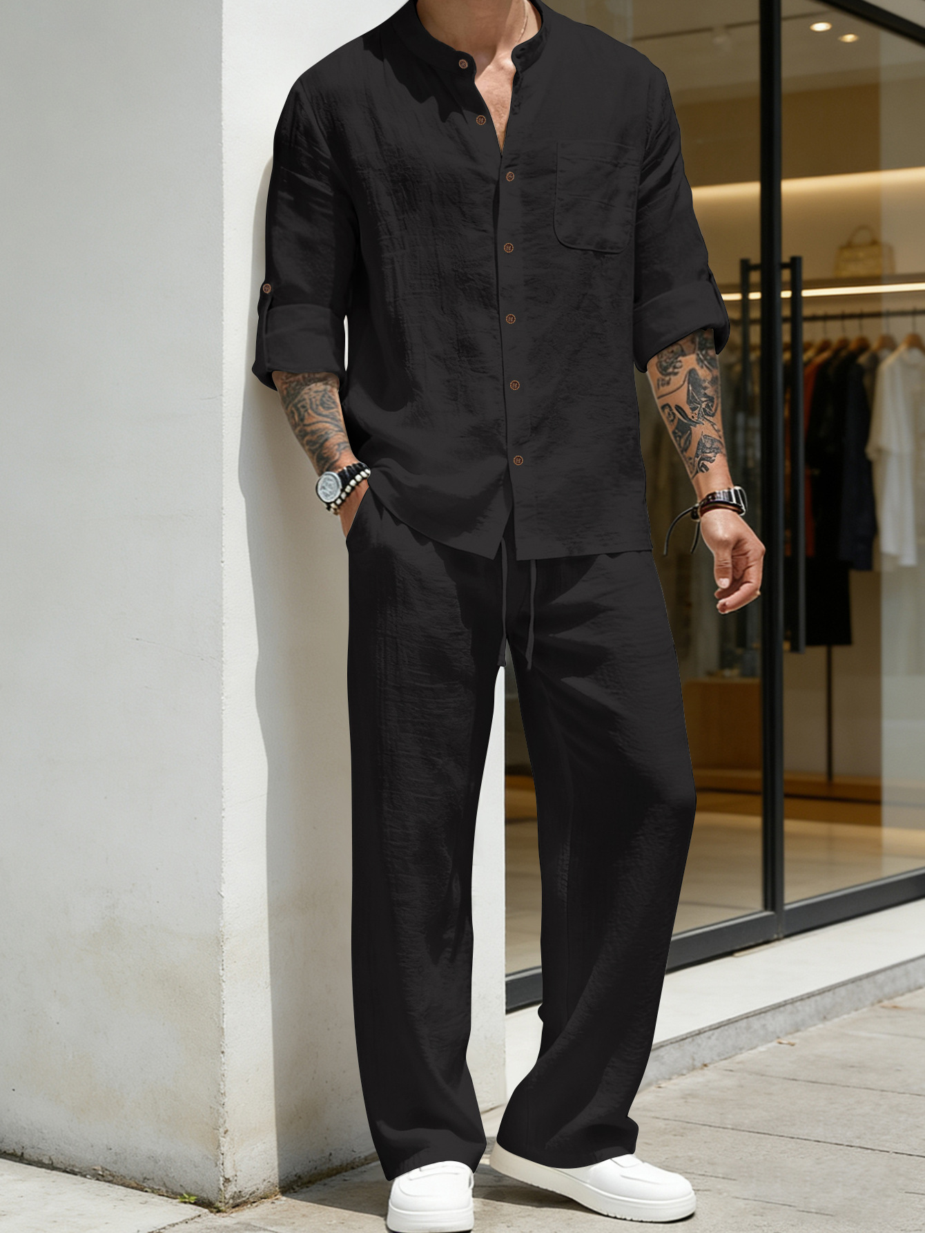 Takım Elbise Gevşek Keten Uzun - Mens Linen Shirt Long Sleeve incelemesi ve fiyatı