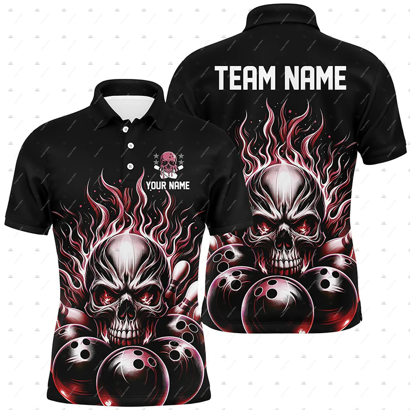 Özel Ad Bowling Kafatası Alev  - Short Sleeve Bowling Shirt Retro incelemesi ve fiyatı
