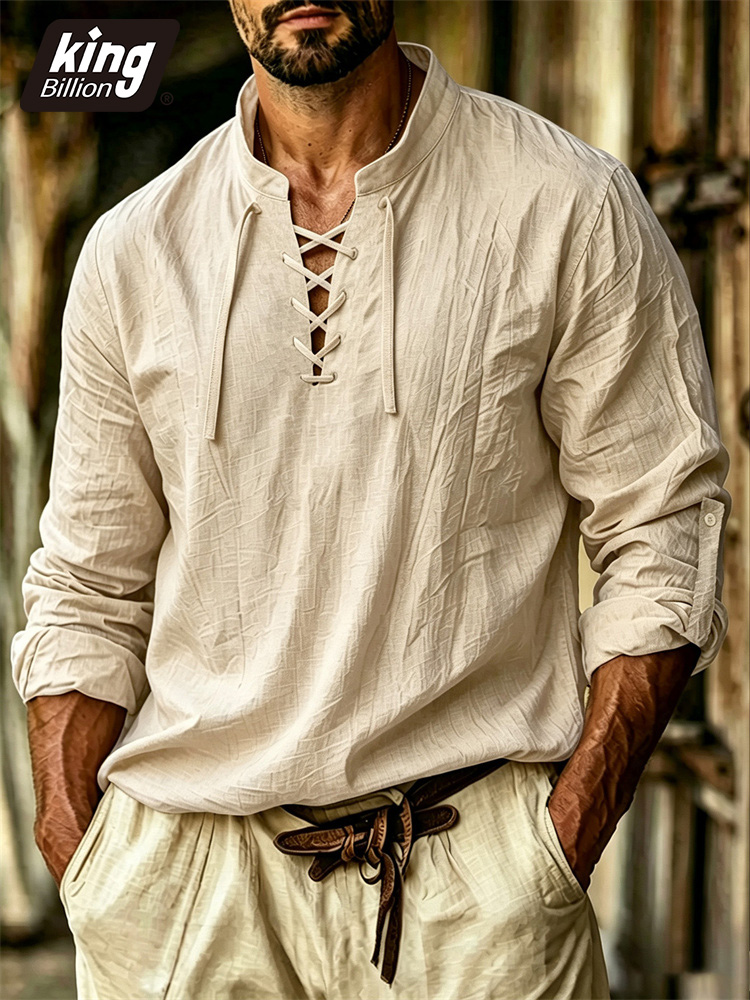 Erkek V Yaka Tişört Korsan Ort - Medieval Gothic Lace Up Pirate Shirt incelemesi ve fiyatı